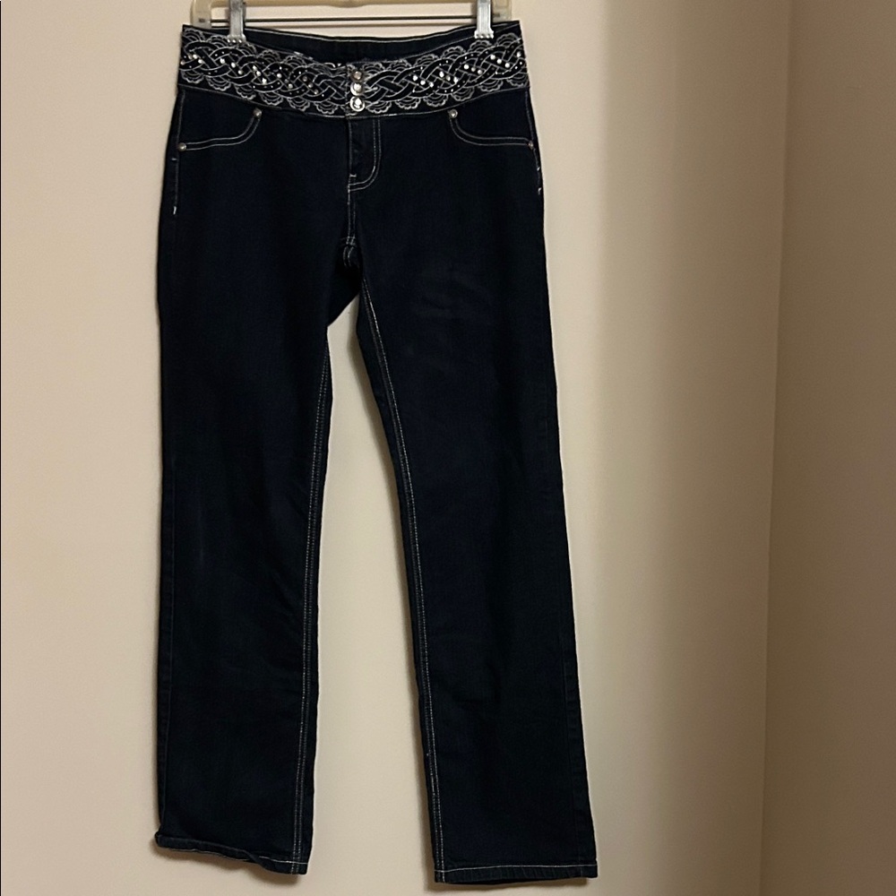 Diamanté jeans sparkly rhinestones and embroidery size 9 excellent condition